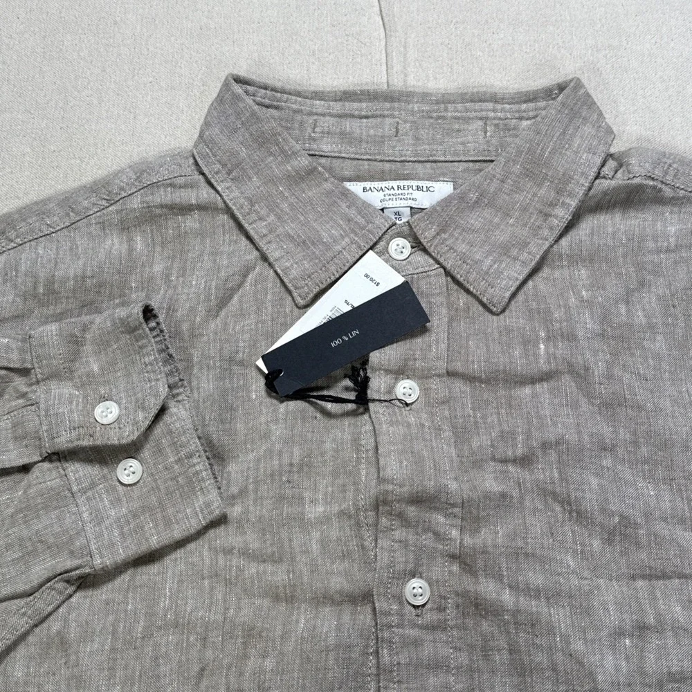 NWT Banana Republic Linen Men's Standard Poplin Button Up Shirt Size XL